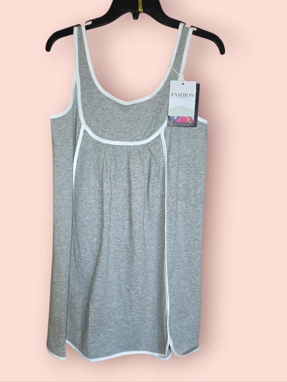 Grey Cotton-Blend Sleep Chemise with White Trim